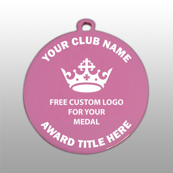 PACK OF 100 BULK BUY 50MM PINK MEDALS / LOGO & RIBBON WITH DIRECT PRINT LOGO **AMAZING VALUE**